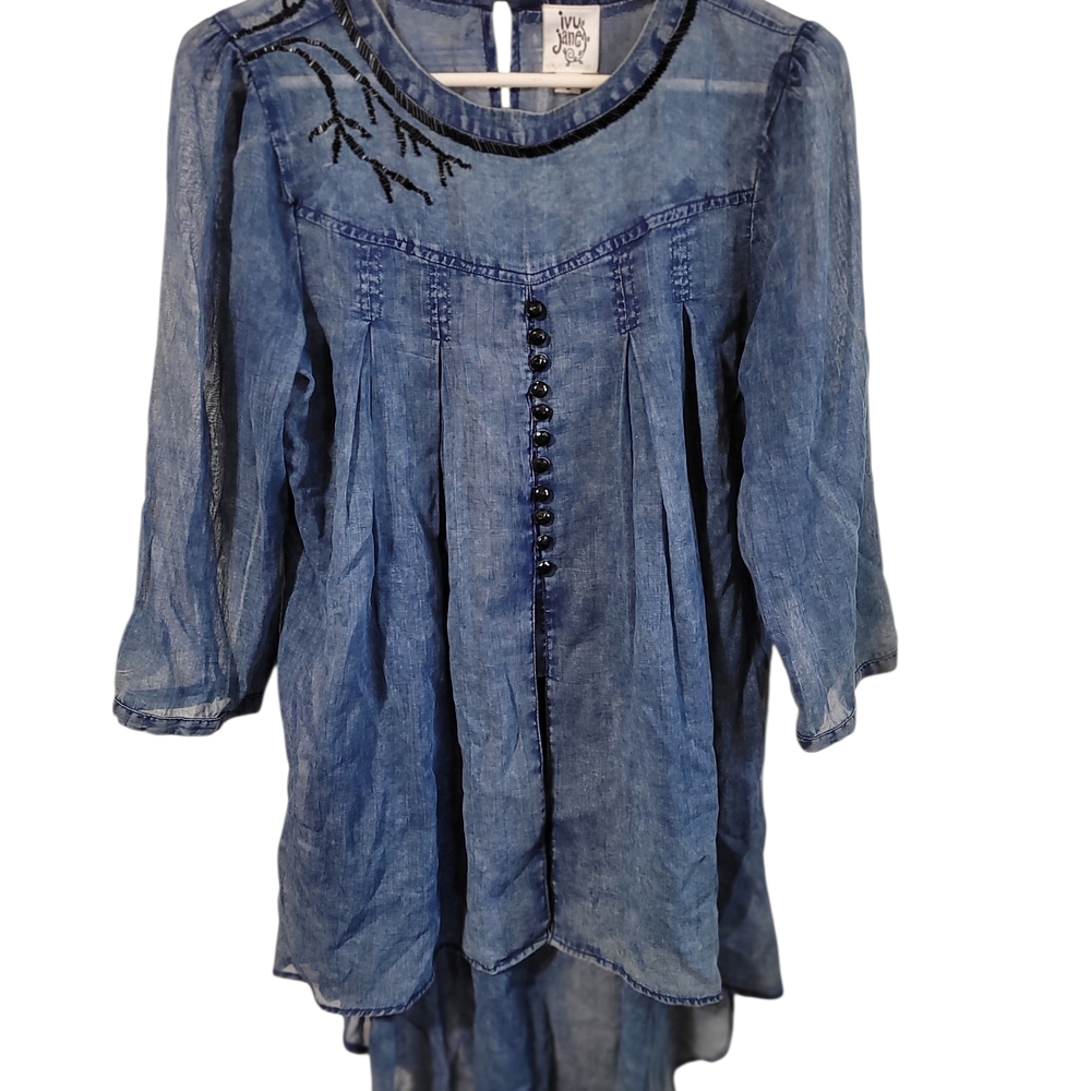 Ivy Jane Blue Burn-out Beaded Tunic (Size S)